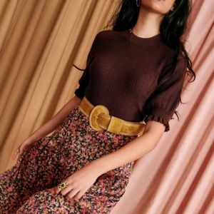 Sezane Adele Short Sleeve Knit Jumper - Chocolate